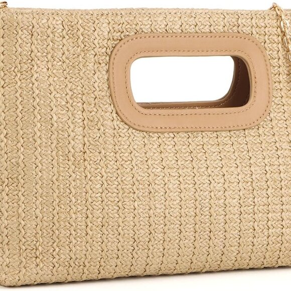 Women's Woven Straw Clutch Purse Small Crossbody Summer Shoulder Bag - Picture 7 of 7